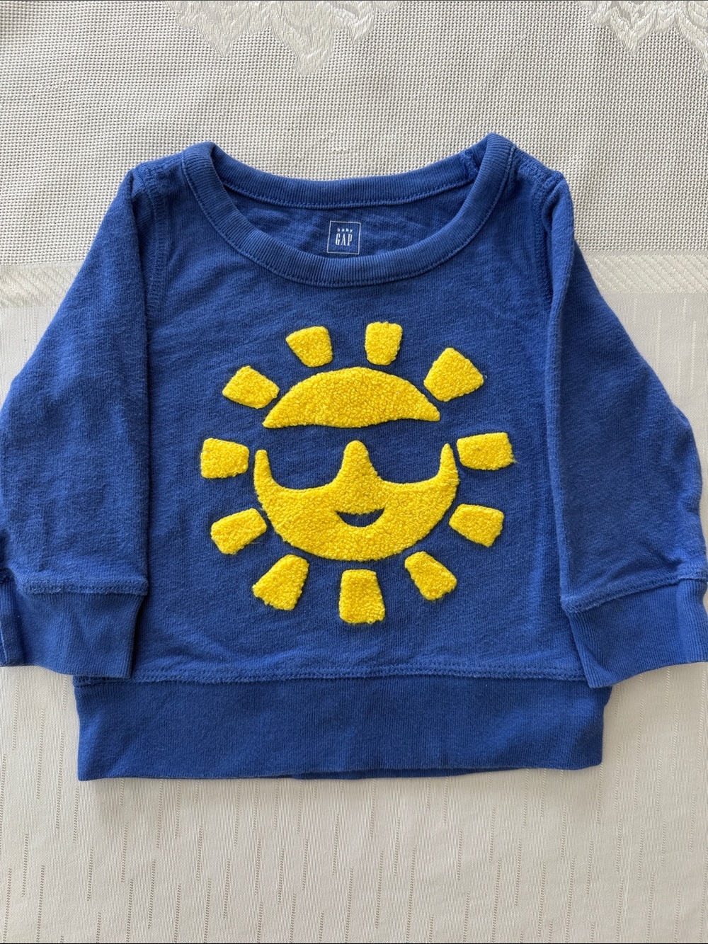 GAP 12-18 M Kids Royal Blue Sweatshirt with Yellow Sun Appliqué